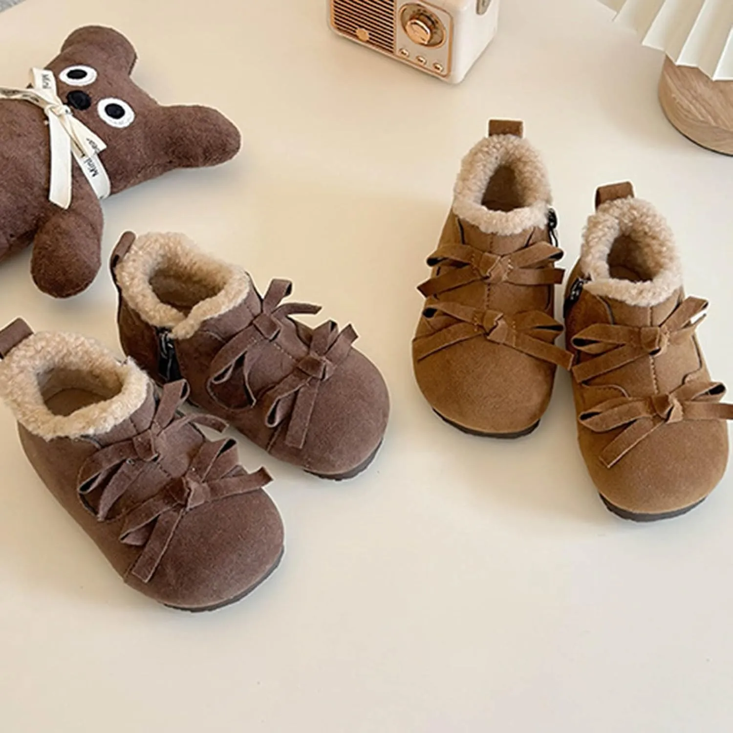 Boys Girls Faux Fr Lined Suede House Slippers Cozy Soft Memory Foam Breathable Indoor Outdoor Warm Tall Boots Girls
