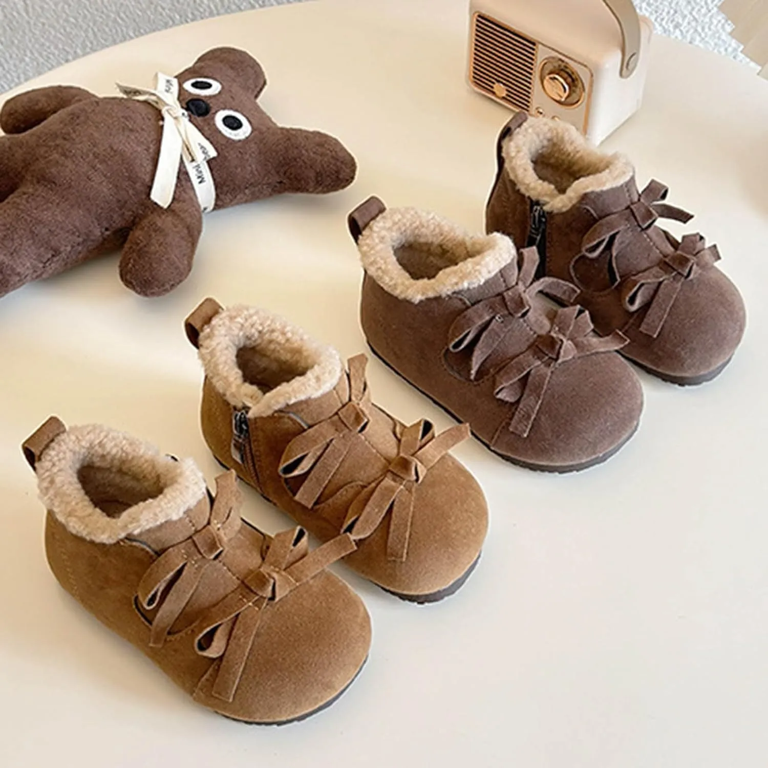 Boys Girls Faux Fr Lined Suede House Slippers Cozy Soft Memory Foam Breathable Indoor Outdoor Warm Tall Boots Girls