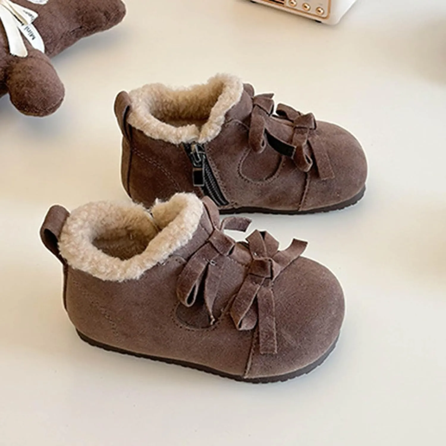 Boys Girls Faux Fr Lined Suede House Slippers Cozy Soft Memory Foam Breathable Indoor Outdoor Warm Tall Boots Girls