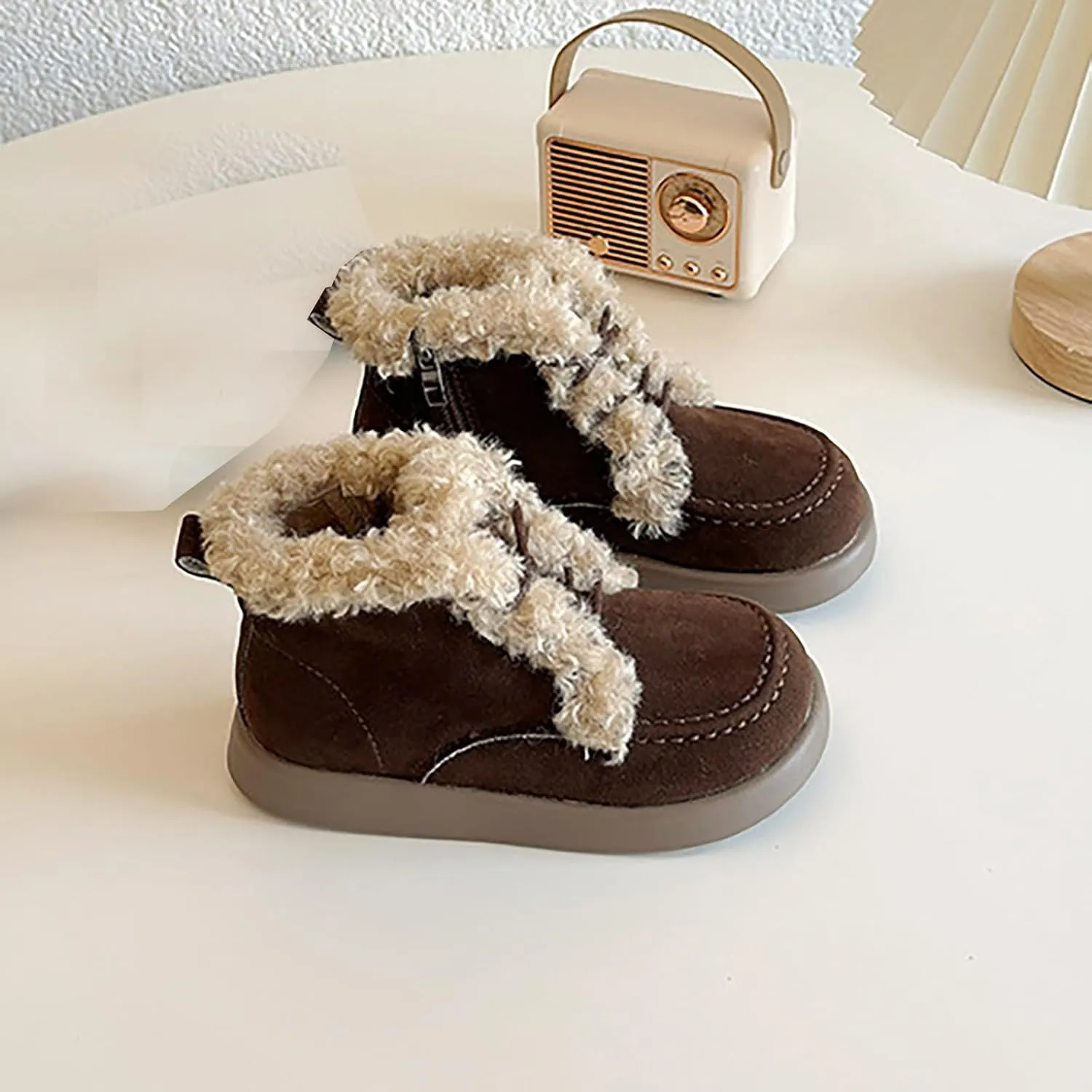 Infant Unisex Warm Plush Lined Soft Boots Baby Winter Ankle Non-Slip Rubber Texture Sole Toddler Winter Snow Shoes