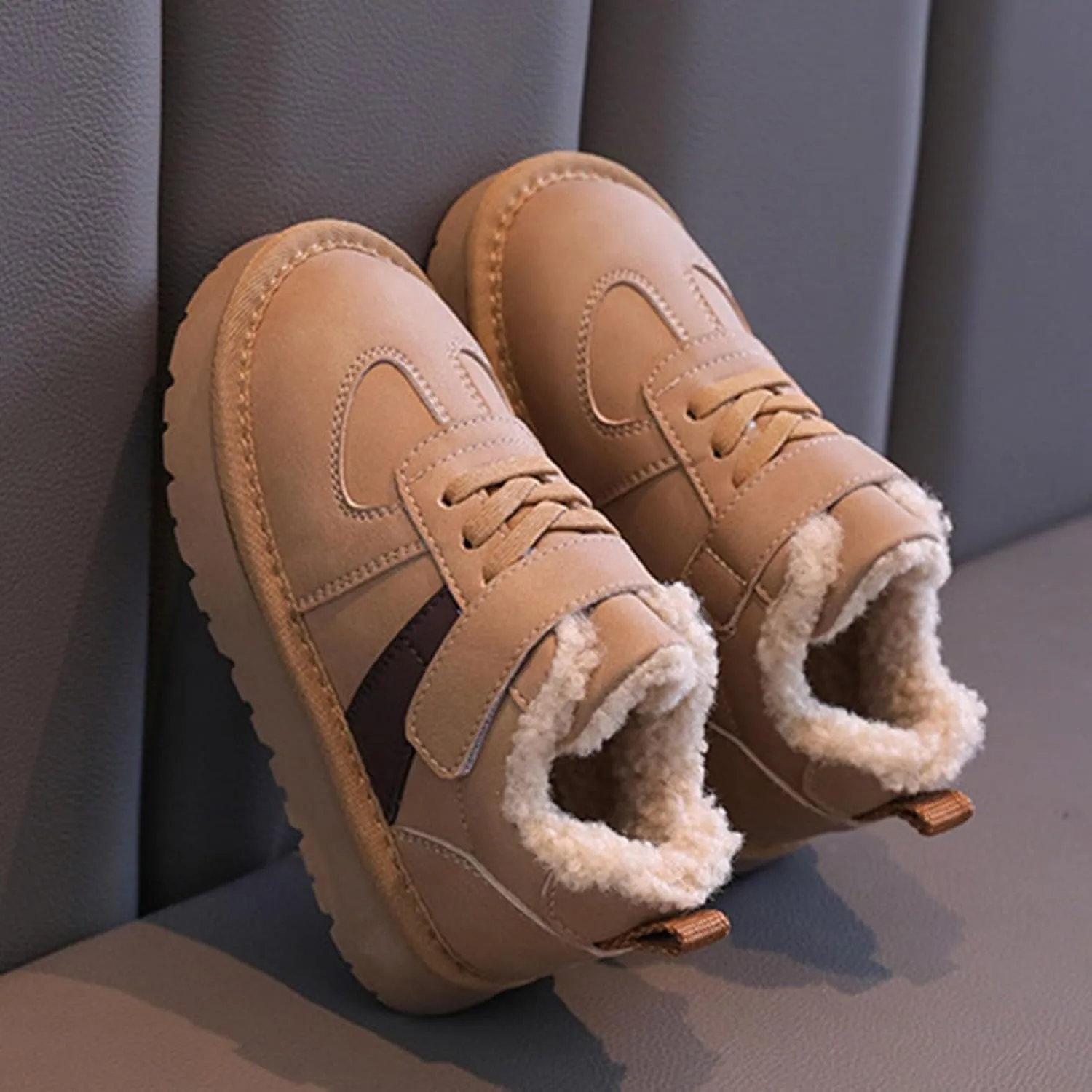 Kids Fleece Lined Sneakers Comfortable Cozy Warm Lightweight Non Slip Thick Athletic Walking 6c Boots for Toddler Girl
