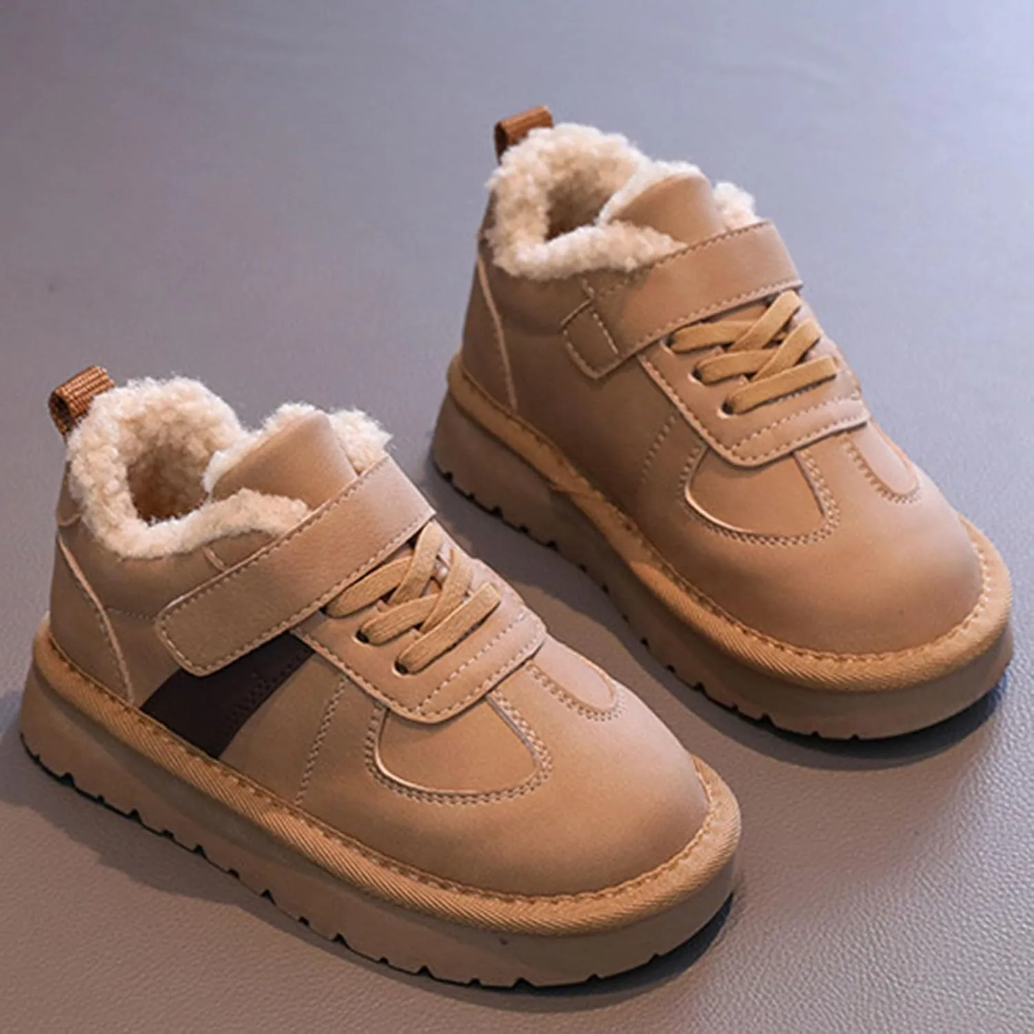 Kids Fleece Lined Sneakers Comfortable Cozy Warm Lightweight Non Slip Thick Athletic Walking 6c Boots for Toddler Girl