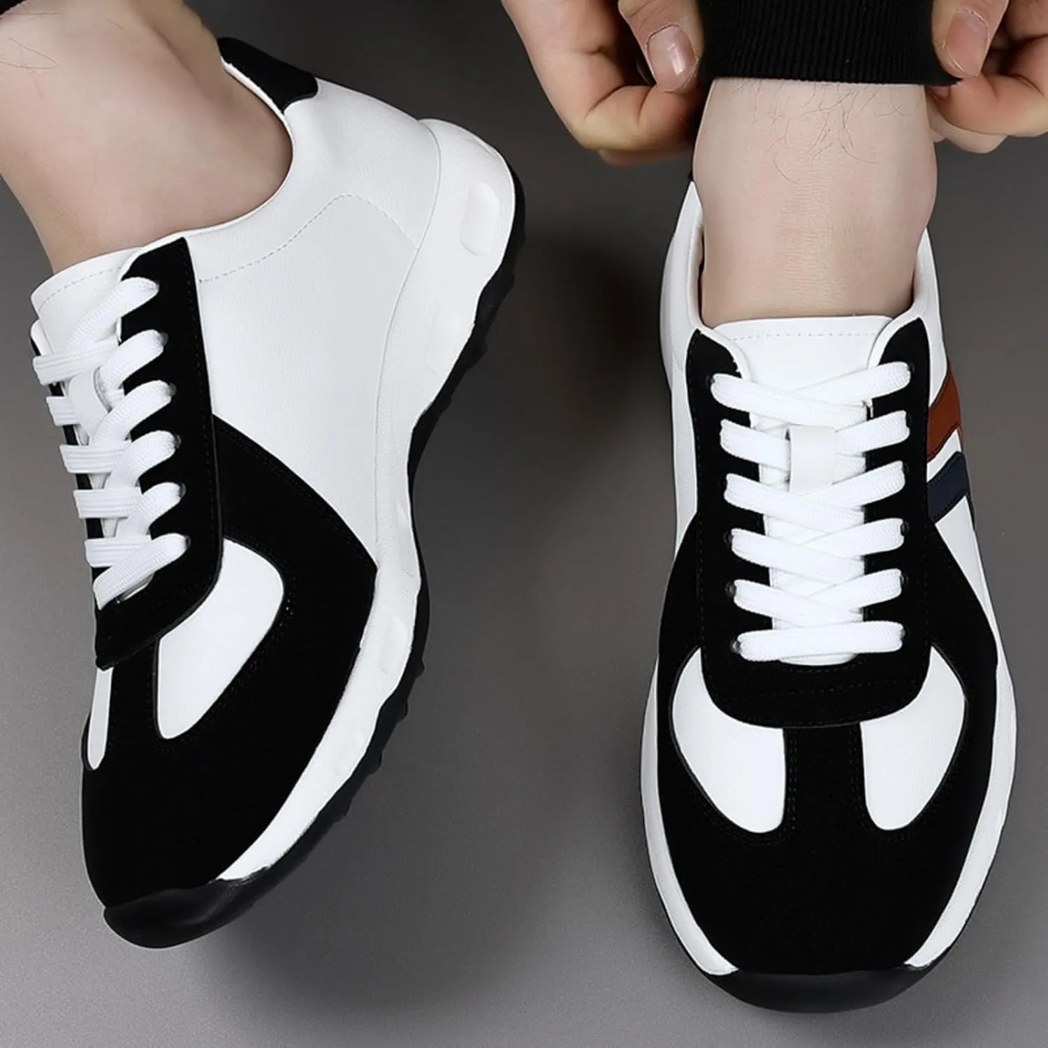 Men's Fashion Leather Lace Up Sneakers Casual Lightweight Low Top Non Slip Athletic Sport Shoes for Running Driving Walking Tennis