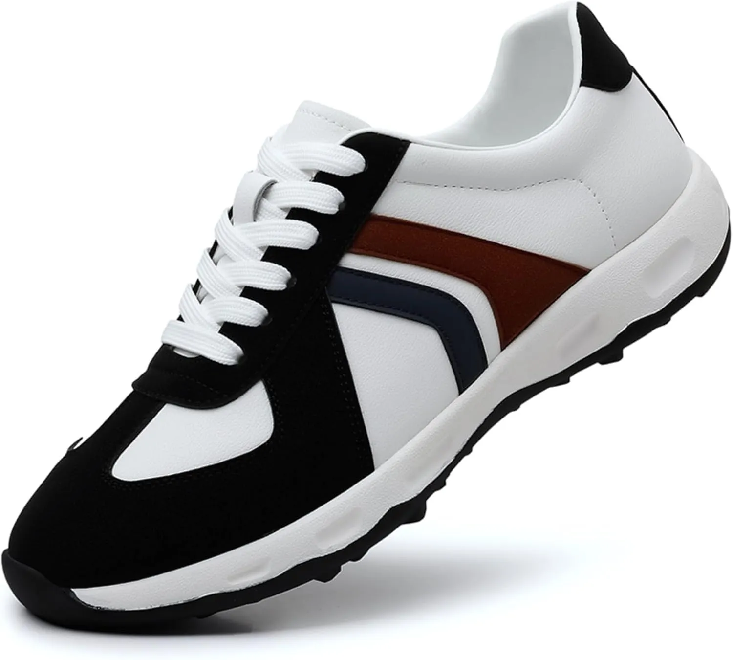 Men's Fashion Leather Lace Up Sneakers Casual Lightweight Low Top Non Slip Athletic Sport Shoes for Running Driving Walking Tennis