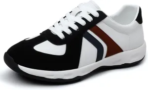 Men's Fashion Leather Lace Up Sneakers Casual Lightweight Low Top Non Slip Athletic Sport Shoes for Running Driving Walking Tennis