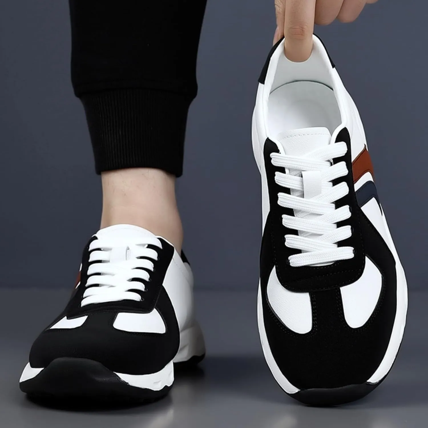 Men's Fashion Leather Lace Up Sneakers Casual Lightweight Low Top Non Slip Athletic Sport Shoes for Running Driving Walking Tennis