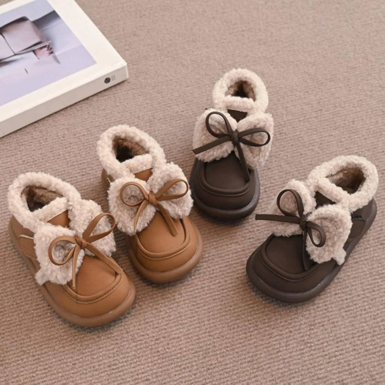 Toddlers Boots Girls Autumn Winter Cotton Shoes Plus Velvet Warm Versatile Short Boots Girls Baby Walking Shoes